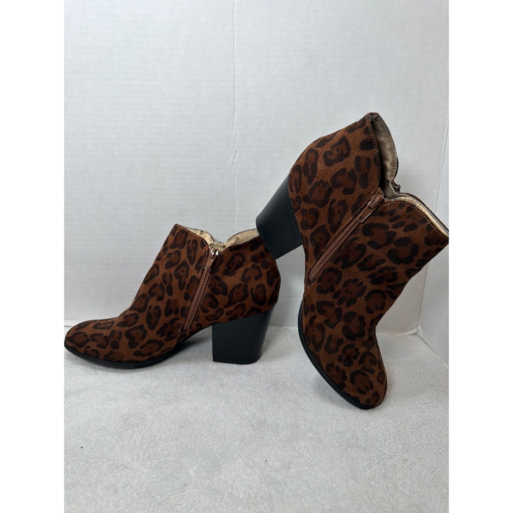 Style & Co Ankle Boots Womens 8.5M Brown Leopard Print Block Heel Bootie - Picture 3 of 8